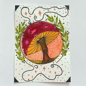 “Moonlit Mushroom” Magical Fairytail Forest Berries Stars Original Art by Kyla